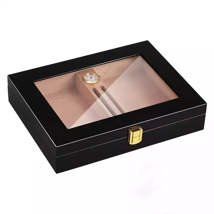 Cigar Humidor Box  Mini Portable Glass Top Handcrafted Cedar Wooden Cigar Cigarette Case with Hygrometer and Humidifier view 6