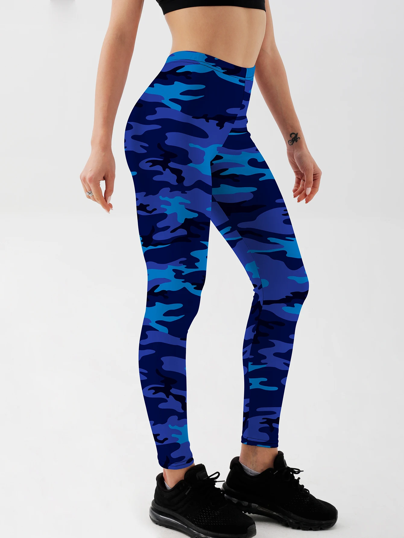 Modne damskie legginsy moro do fitnessu z wysokim stanem legginsy Push Up damskie granatowe legginsy