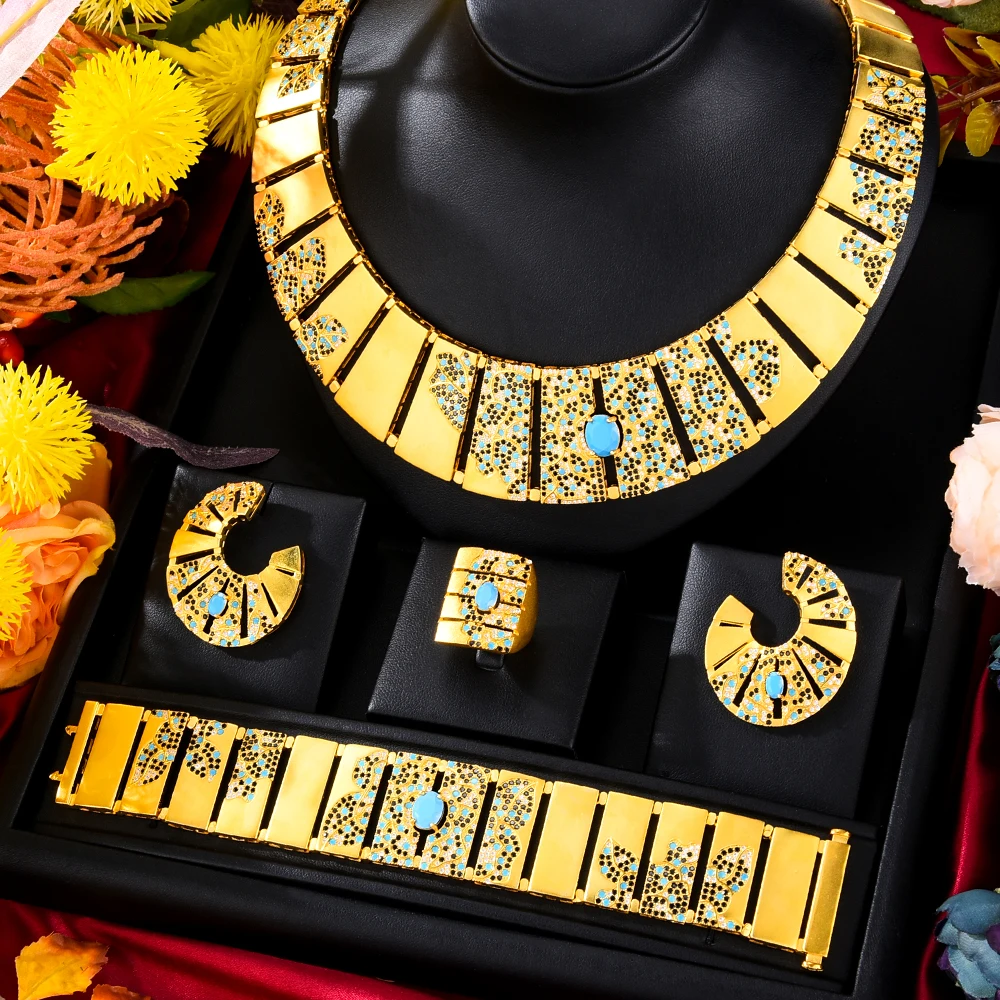 

Soramoore Famous Brand 4PCS Luxury African Jewelry Set For Women Wedding Party Zircon Crystal Indian Dubai Bridal Jewelry Sets