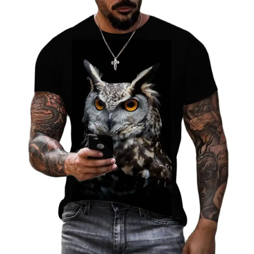 2024 Summer Men's Animal Owl T Shirt 3d Owl Graphic Printed T Shirts For Men Oversized Short Sleeve Vintage Tops Tee Shirt Homme