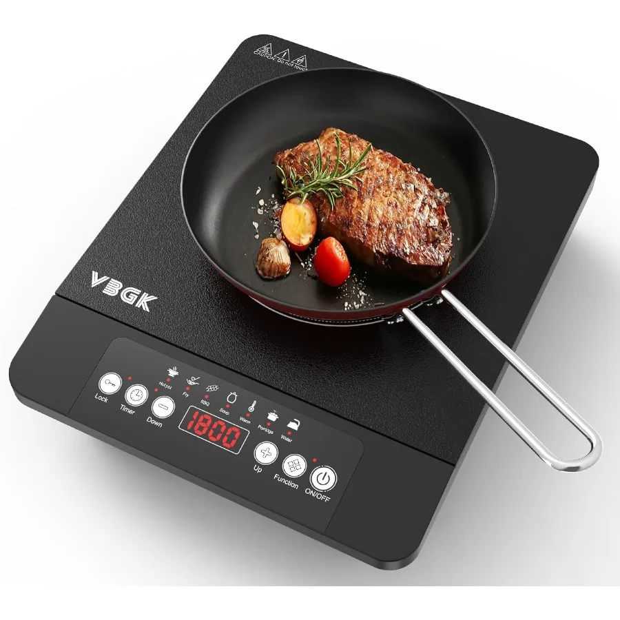 

Портативная индукционная варочная панель мощностью 1800 Вт для использования на кухне, 110 В с сенсорным ЖК-дисплеем, 7 уровней температуры до 518F, безопасный замок, 4 часа