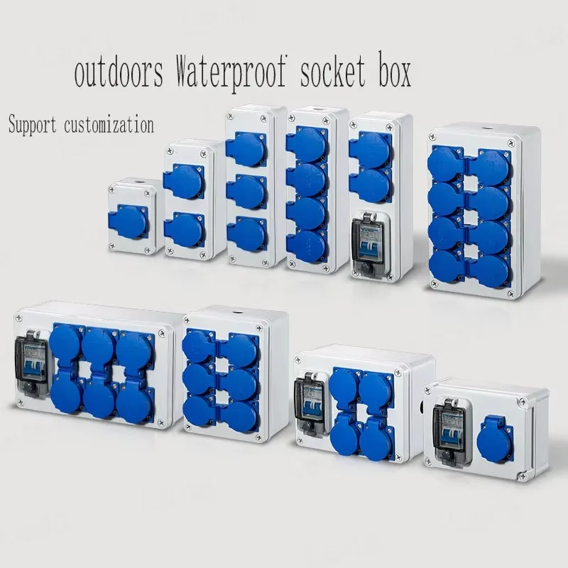 Multifunctional Outdoor Socket Box Household Surface Mounted 10A 16A Three Holes Electric Vehicle Charging Rainwater Drainage