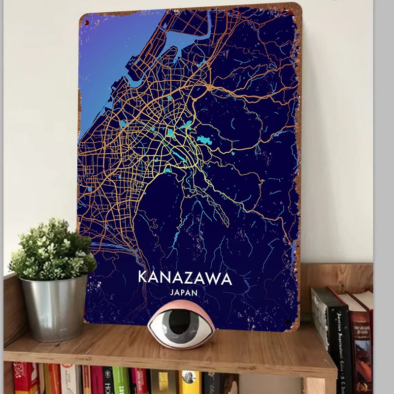 Kanazawa Japan City Map Metal Wall Art Modern Home Decor Minimalist Urban Street Map Poster for Living Room Office