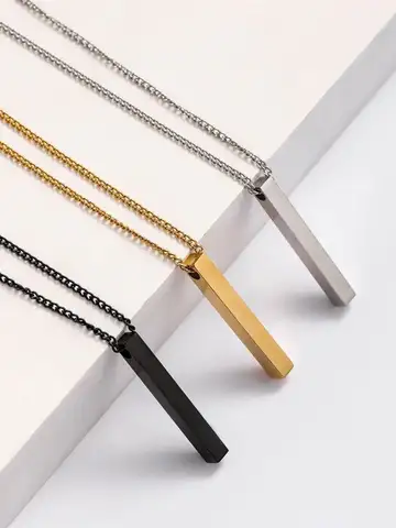 Simple Blank Wishing Bar Pendant Necklace Charm Men Women Waterproof Dangle Vertical Cuboid Stick Jewelry Gift