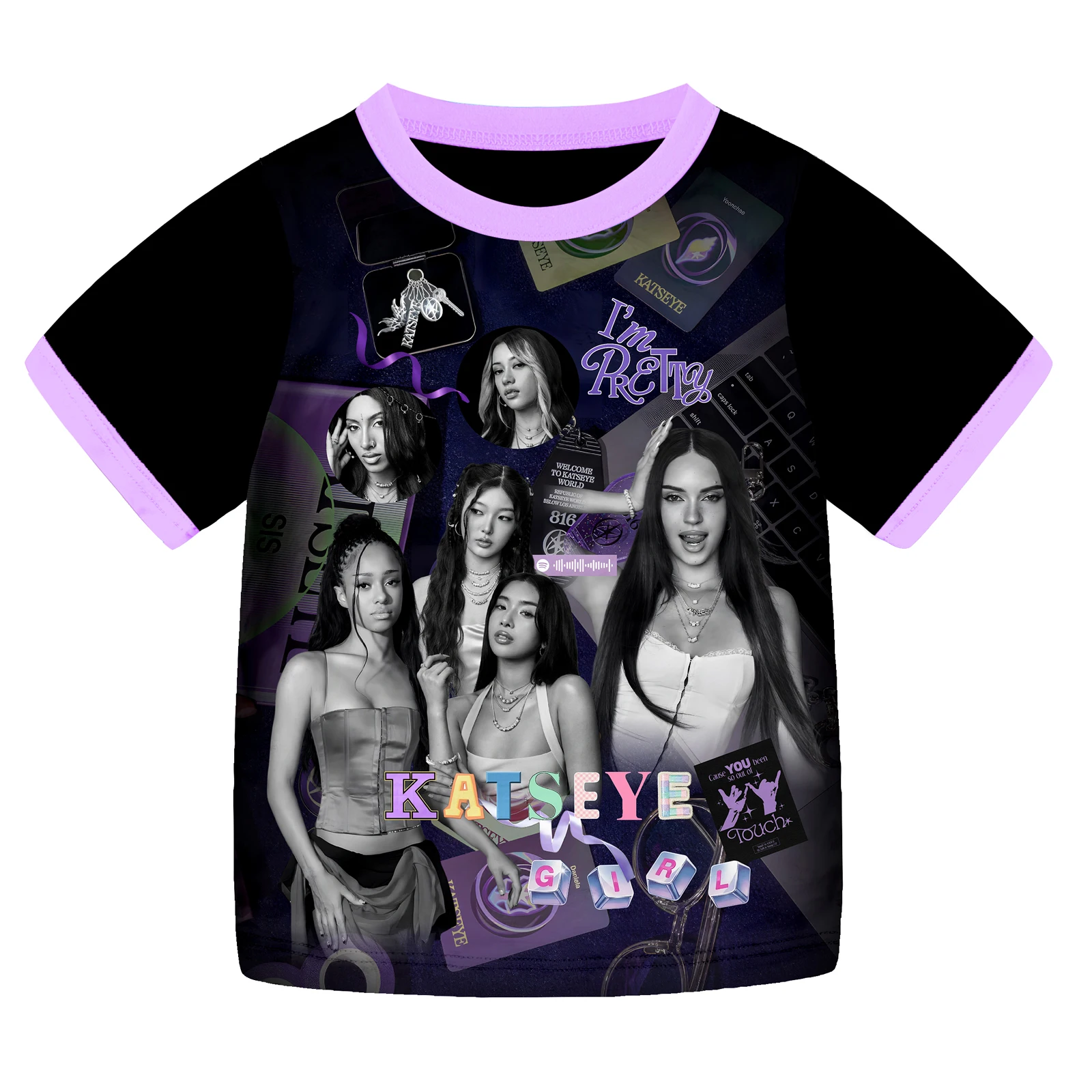 KATSEYE Mädchen-Pyjama-Set, kurzärmelig, Homewear, Nachtwäsche, T-Shirt und Shorts, Schlafanzug, Musik-Pyjama, Pyjama-Set, Alter 6–13 Jahre – Detail 4