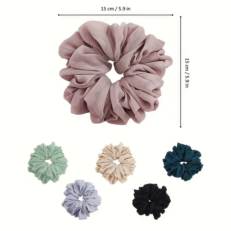 Oversized Chiffon Scrunchies For Muslim Women Elastic Volumizing Hair Ties Ponytail Holder Headwear Malaysian Bunch Hair Tie  ﻿