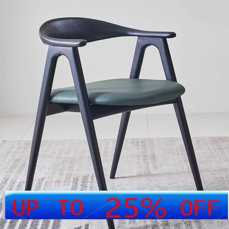 

LH minimalist solid wood dining chair modern minimalist home restaurant high-end armrest leather chair