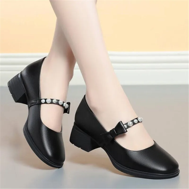 Fashion Women's Shoes Mary Jane Style Ladies Shoes Mid Heel Shallow Mouth Round Toe Solid Color Women's Shoes Office Party Shoes