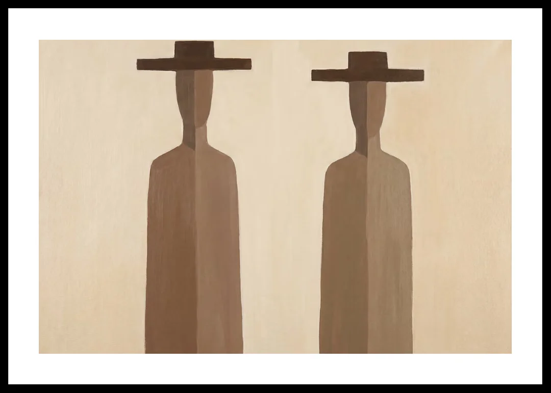 Abstract Wall Art Print, Beige Hat Decor Painting, Framed Canvas Poster, Minimalist Artwork for Living Room Bedroom Office