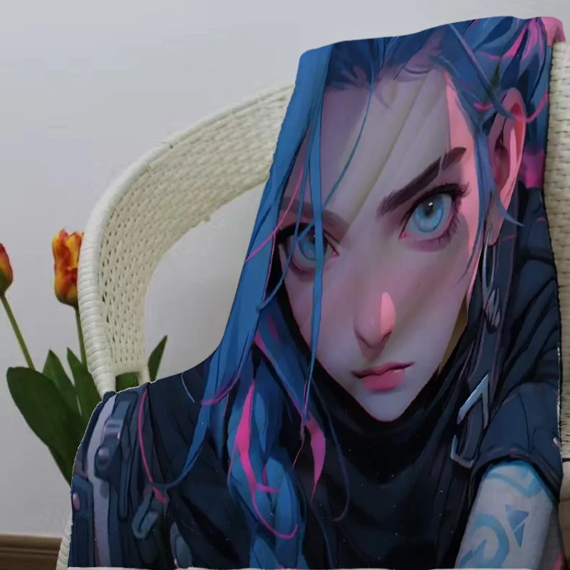 Cartoon Jinx Arcane: League of Legends Printed Blanket Flannel Student Dormitory Warm Soft Comfortable Blanket Customizable