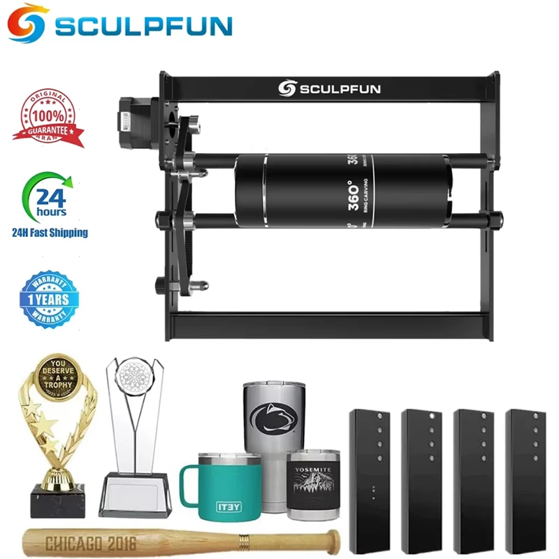SCULPFUN Laser Rotary Roller Laser Engraver Roller 360° Rotating Engraving Cylindrical Objects For Most Laser Engraving Machine