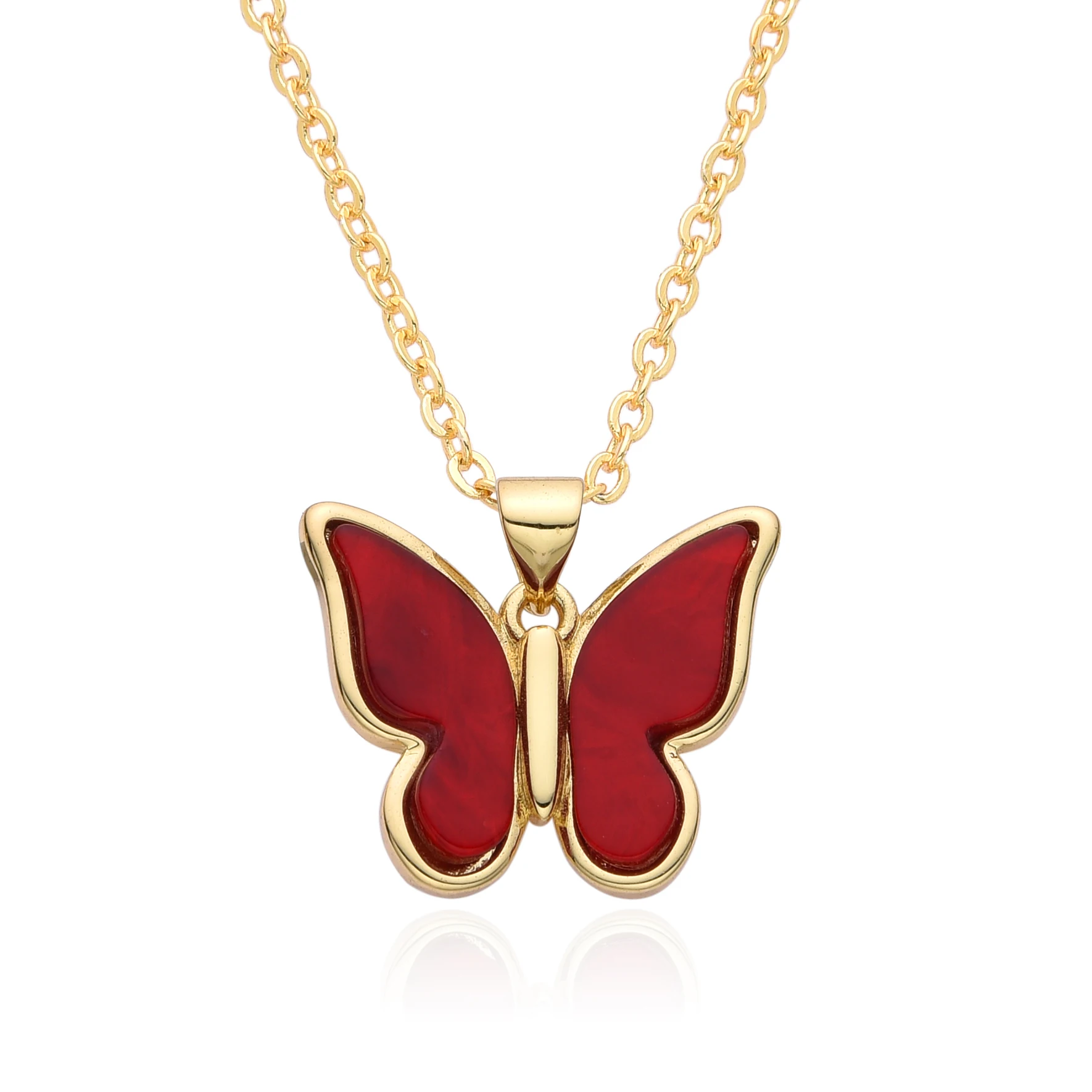 KPOP Gold Color Butterfly Charms Black White Red Necklace for Women Blue Pink Choker Chain Pendant DIY Jewelry Gift Wholesale