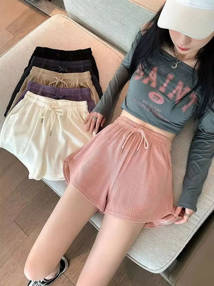 

Спортивные шорты женские, лето 2021, новые тонкие шорты ярких цветов, повседневные женские спортивные вафельные шорты с эластичной резинкой на талии