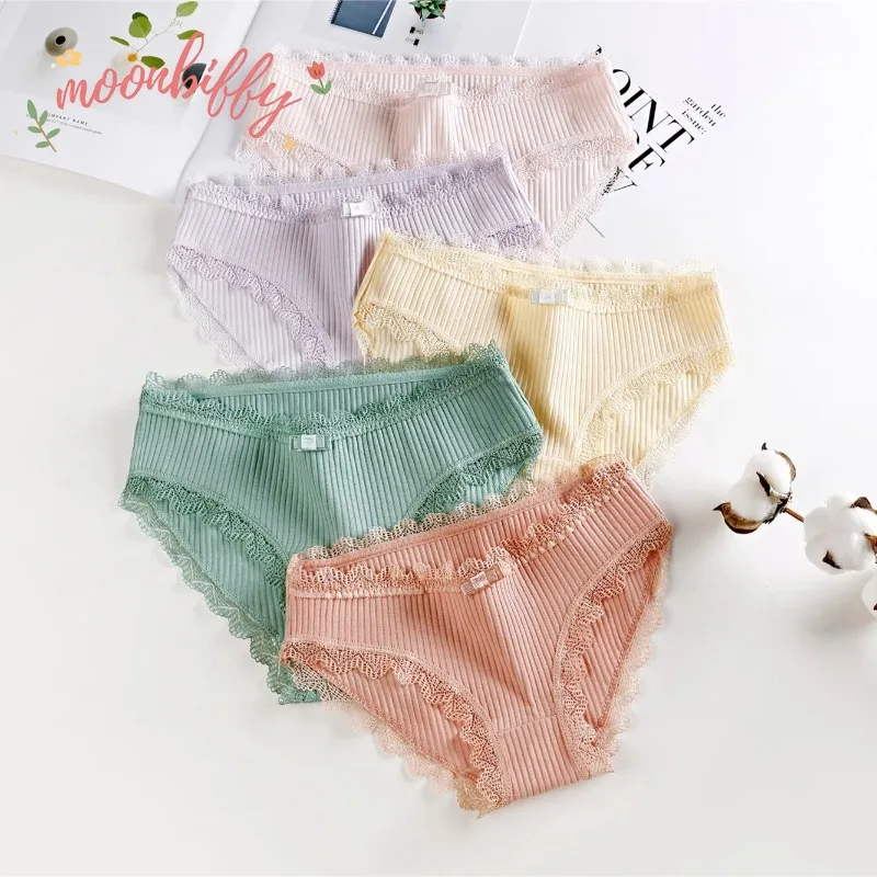 Lingerie Underwear Women Bow New Lace Panties Briefs Low Waist Solid Color Girls Cotton Femal Ropa Interior Femenina