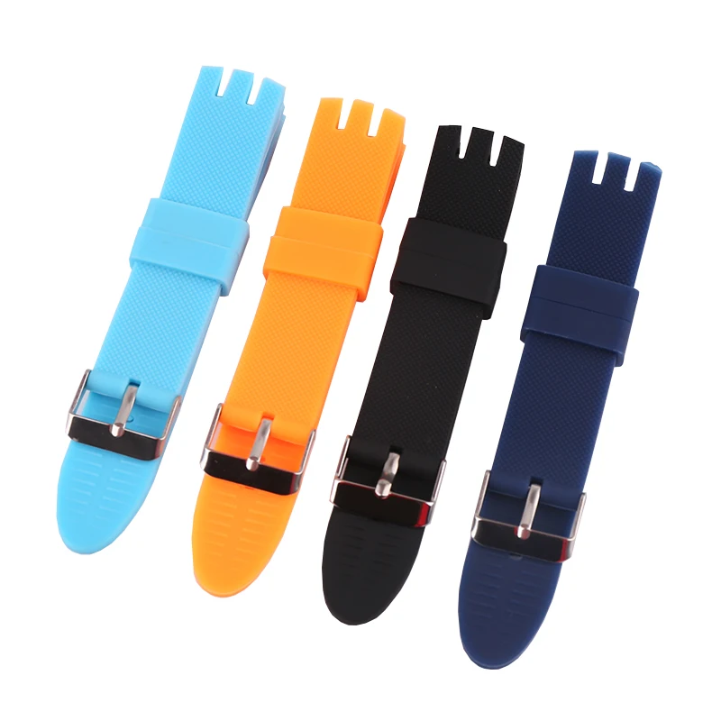 20mm Men's silicone watch strap buckle accessories for Swatch YTB YTS401 402 409 outdoor sport rubber watch band wristband chain