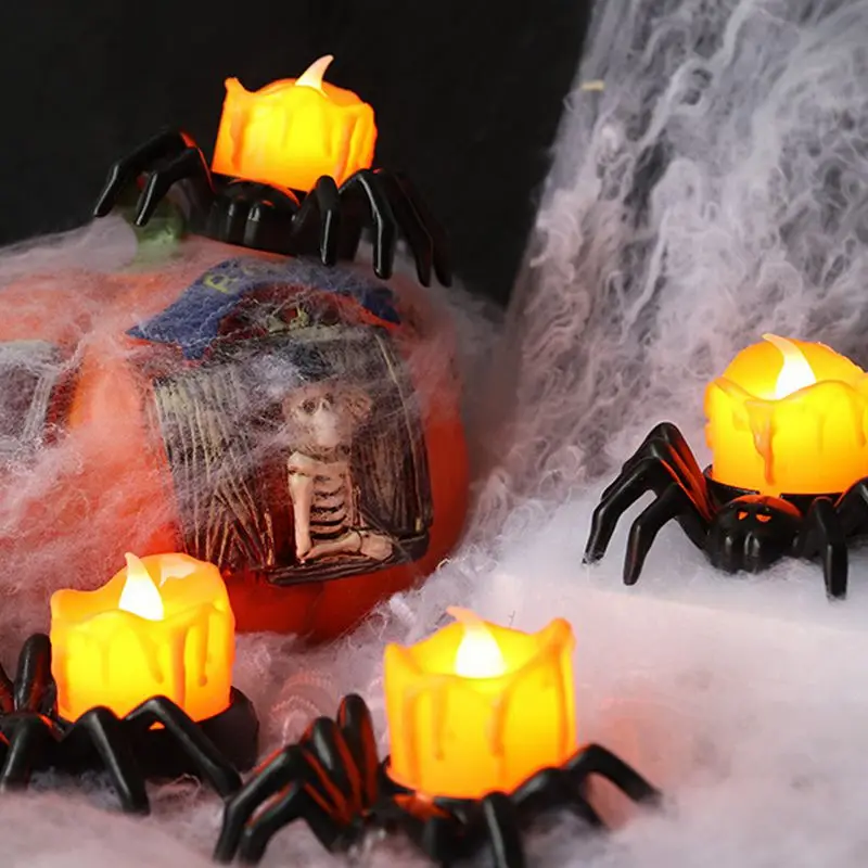 Halloween Decorations LED Candle Light Plastic Spider Pumpkin Lamp for Home Bar Haunted House Halloween Party Decor Horror Props