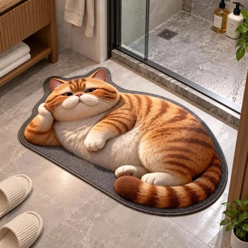 Diatomaceous Earth Lifelike Cat Floor Mat Non-slip Water-absorbing Bathroom Carpet Washable 40×60CM 50×80CM 60×90CM
