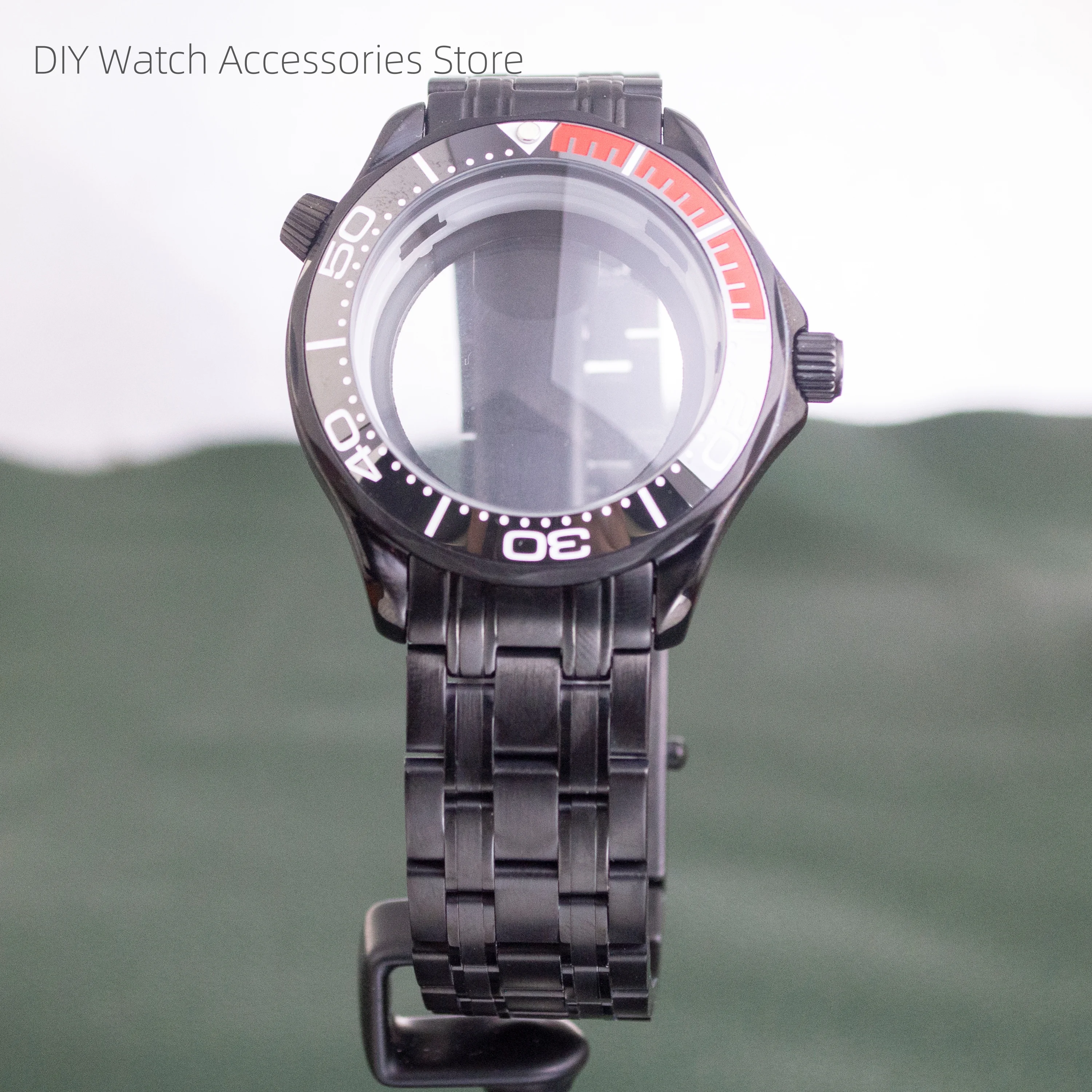 

NH35 Watchcase for Seamaster 300 Case 5ATM Waterproof Stainless Steel Strap Black Case fit NH35 NH36 Movement Watch Accessories