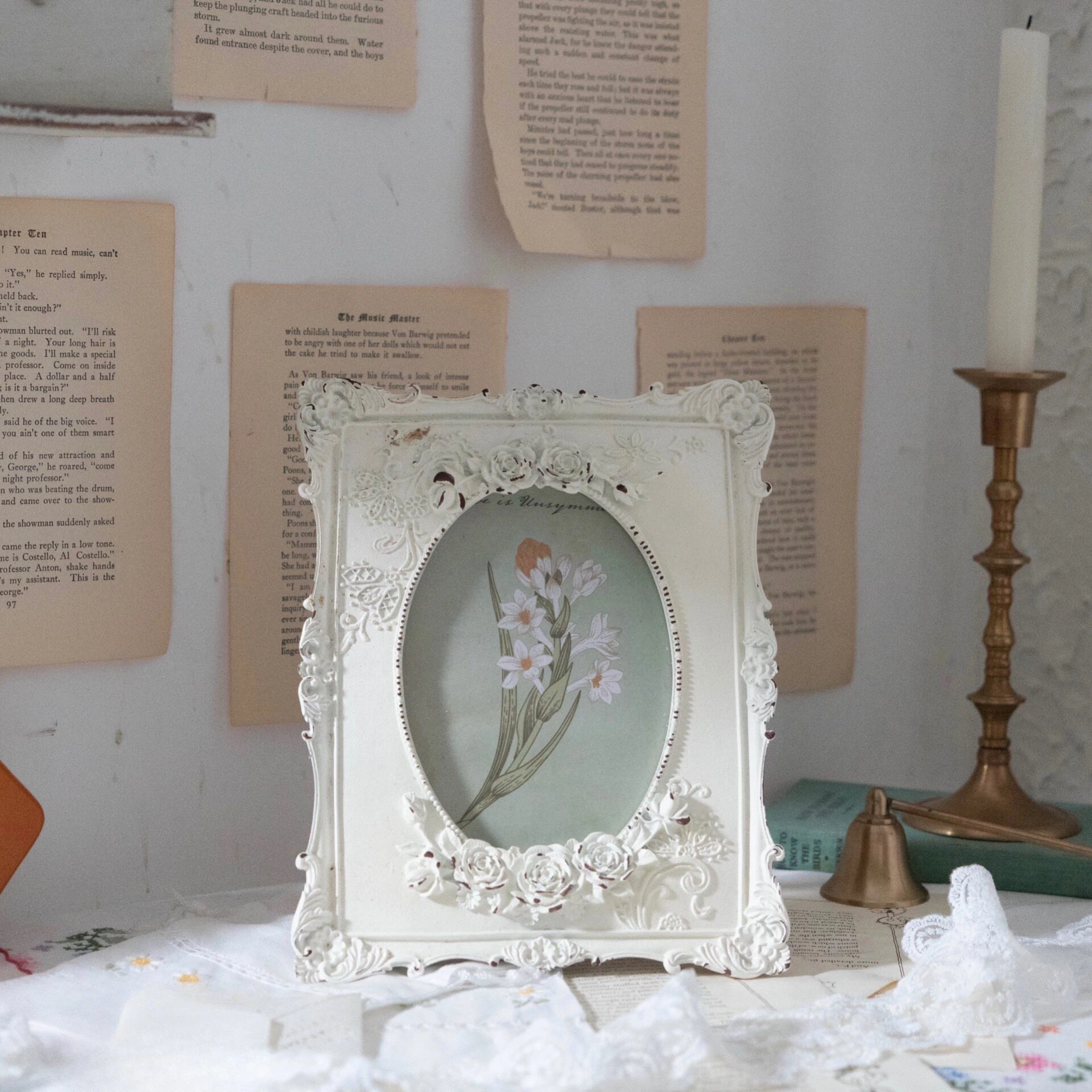 Vintage Rose Flower Design Picture Frame Vintage Photo Frame Antique Picture Frame for Tabletop Wall Display