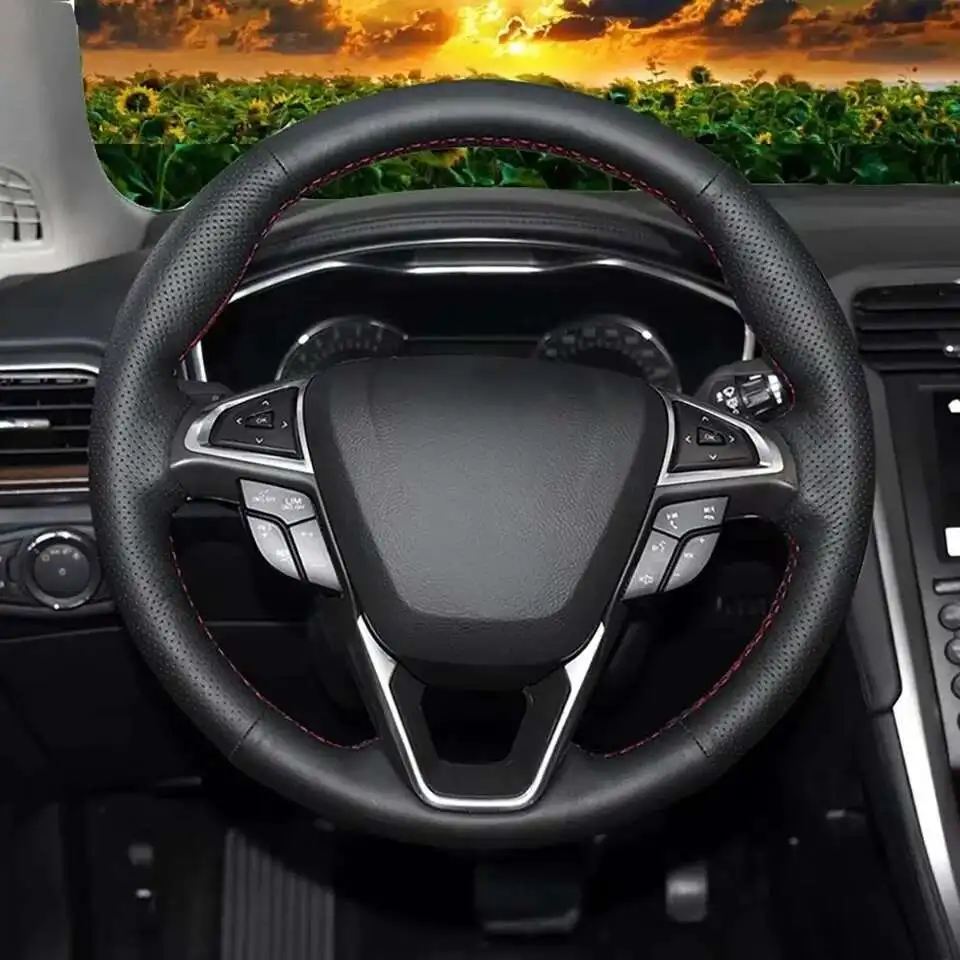 For Ford Fusion Mondeo 2013 2014 EDGE 2015 2016 DIY Steering Wheel Cover Black Artificial Leather Car Steering Wheel Cover