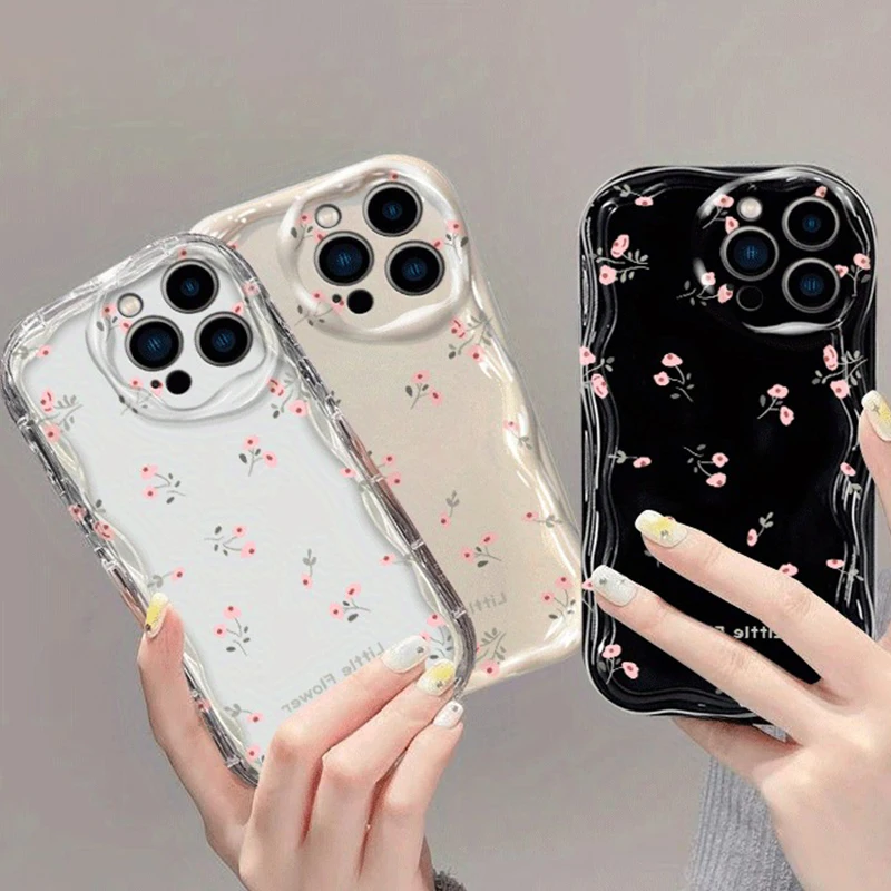 

For iPhone 16 Pro Max Case Floral Cream Wave Edge Case For iPhone 15 14 13 12 11 XS X XR 8 7 Plus 16e 16 Shockproof Bumper Cover