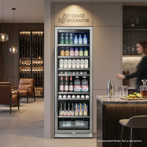 15.12 Cu.ft beverage refrigerator 373 cans (12oz) 34-54℉ right door opening Single temperature zone beverage cooler  Display panel automatically locks Built in deodoriser
