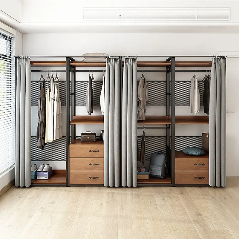 Walk-in closet rack household bedroom cloakroom rack wrought iron open wardrobe hanger hanger curtain