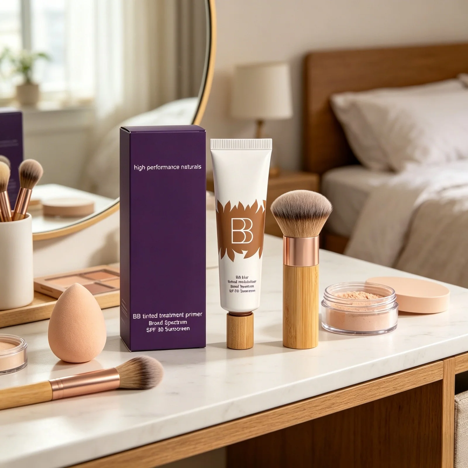 BB Cream Foundation Sunscreen Spf 30 Natural Matte Finish Waterproof Long Lasting Makeup Base BB Tinted Care Primer with Brush