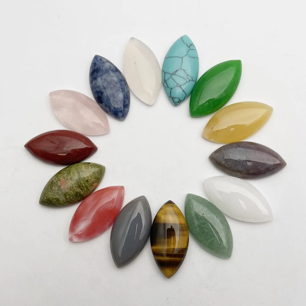 Fashion 30X15mm mixed Natural gem Stone Bead Marquise Shape cabochon for jewelry making charm Pendant Earring accessories 14PC