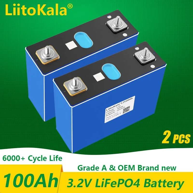 

1-2PCS LiitoKala Lifepo4 3.2V 100Ah High Capacity Deep Cycle Battery For 12v 24v 48V Li-ion Battery Rechargeable Battery Pack