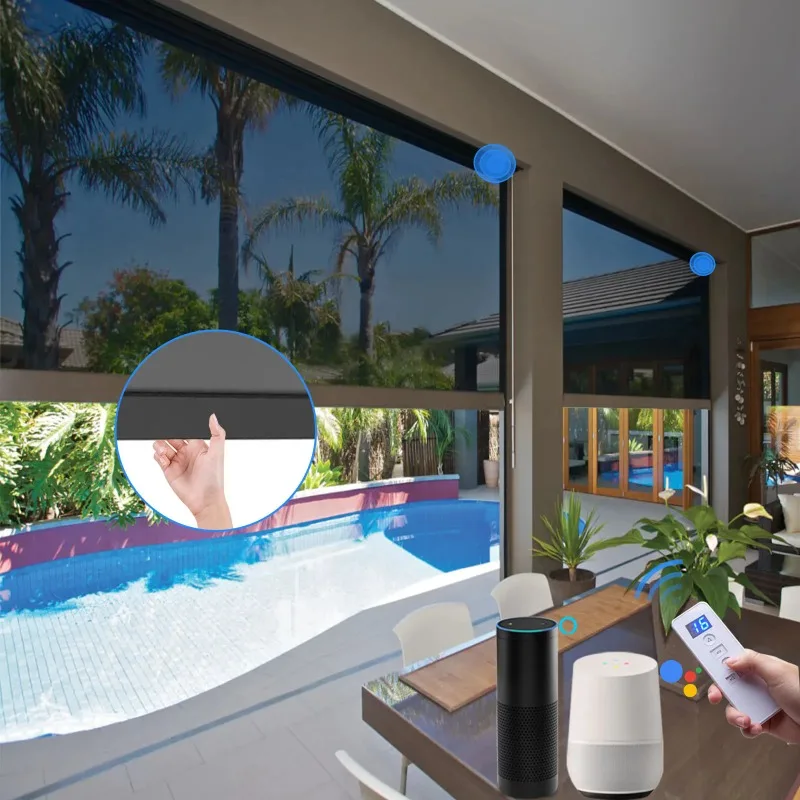 

BOLAIEN Ziptrack 2-in-1 Manual Motorized Blind Modern Fabric Outdoor Roller Shade Windproof Smart Window Blinds Google Home