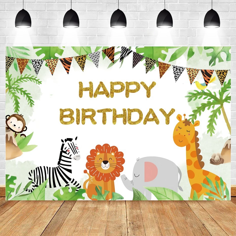 Jungle Animal Photography Backdrop Customized Tropical Forest  Safari Wild One Newborn 1st Birthday Party Baby Shower Background