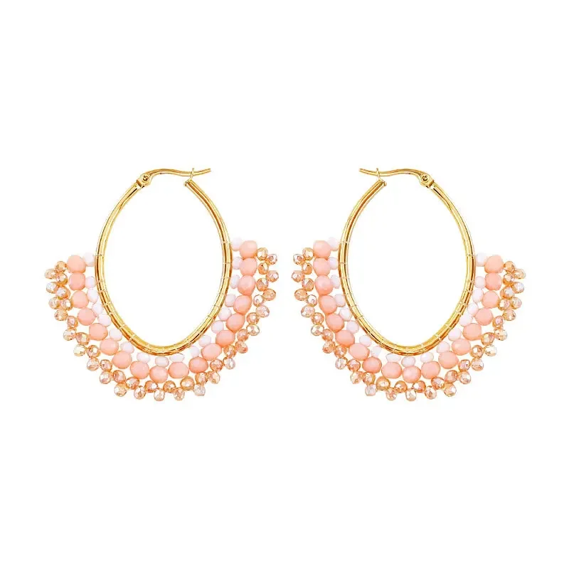 مطرز القطع الناقص كريستال التدرج اللون المد أقراط بسيطة الهندسة اليد محبوك بوهيميا سبيكة الأرز حبة مجوهرات الإكسسوار