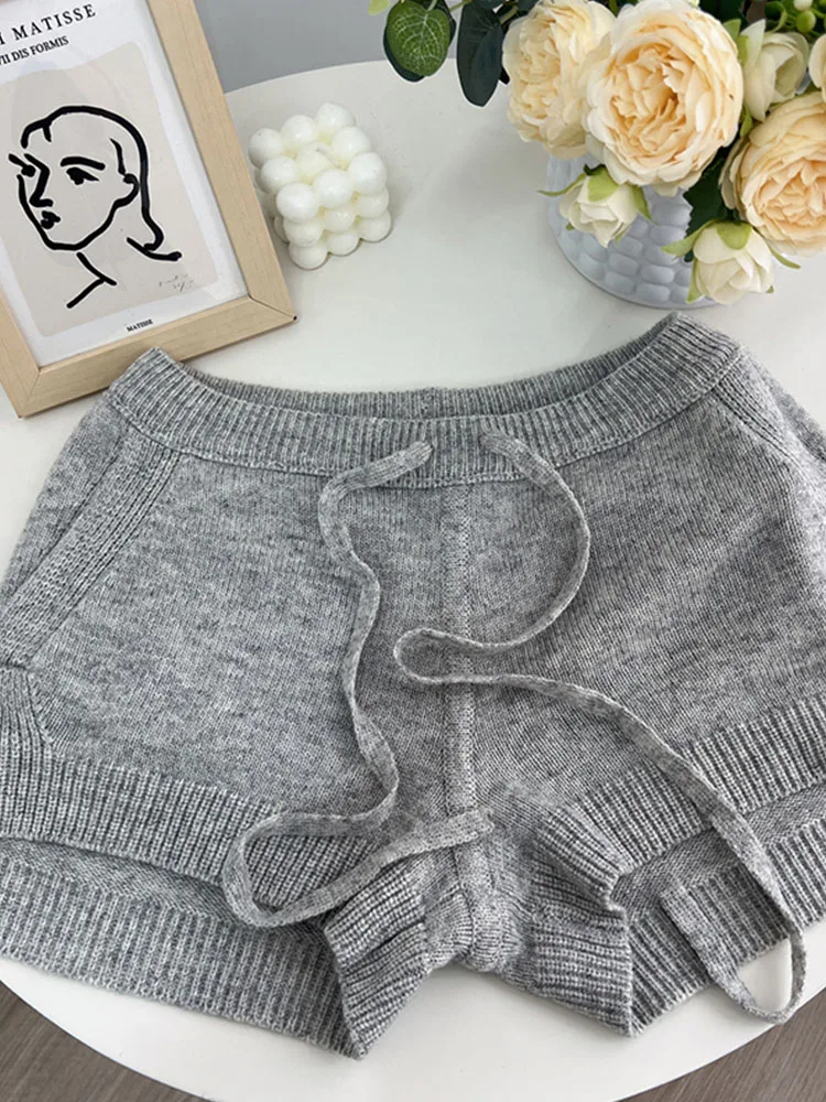 Spring Summer Casual Sports Shorts Lace Up Women Grey Gyaru Elastic Waist Elastic Waist Hot Pants Exercise Cozy Classical Simple