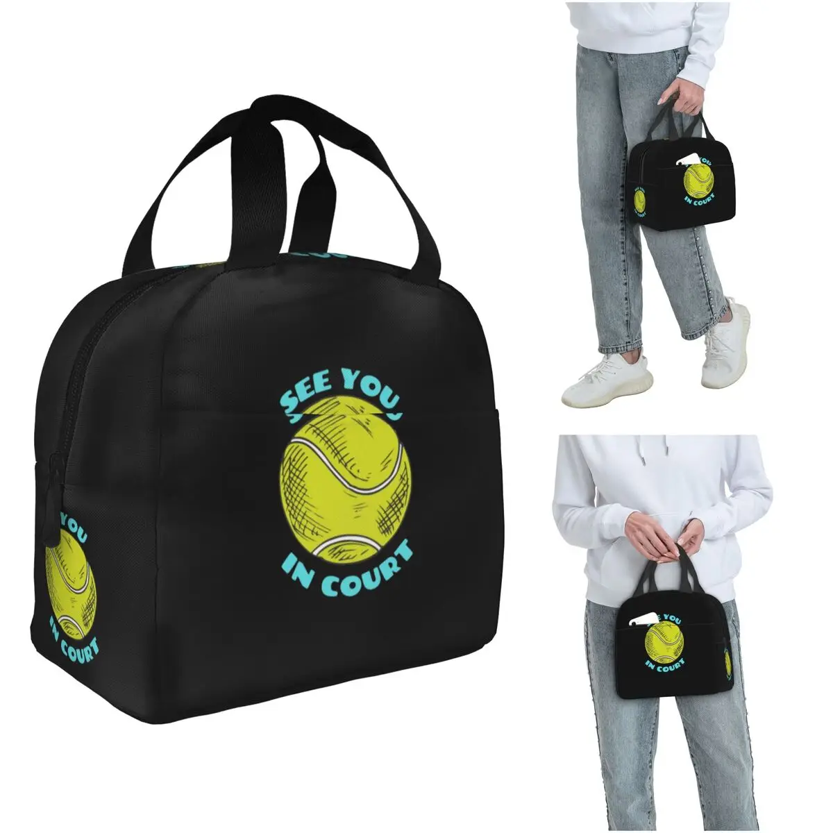 See You In Court Funny Tennis Player Insulated Lunch Bag for Women Children Portable Food Boxes Thermal Lunch Box Tote
