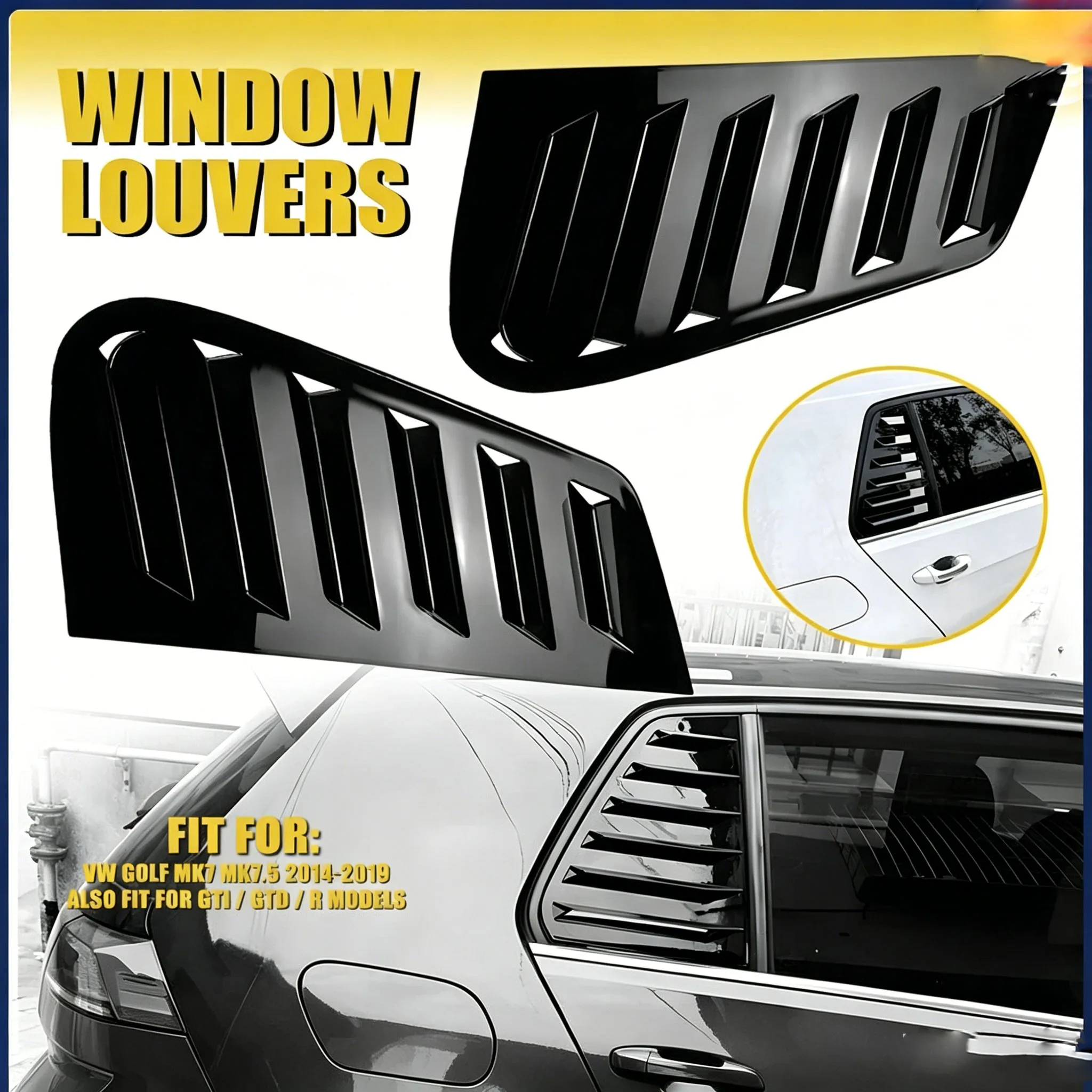 

2x ABS Glossy Window Louver Vent Shutter Cover For VW Golf MK7 MK7.5 GTI GTD 2013-2020