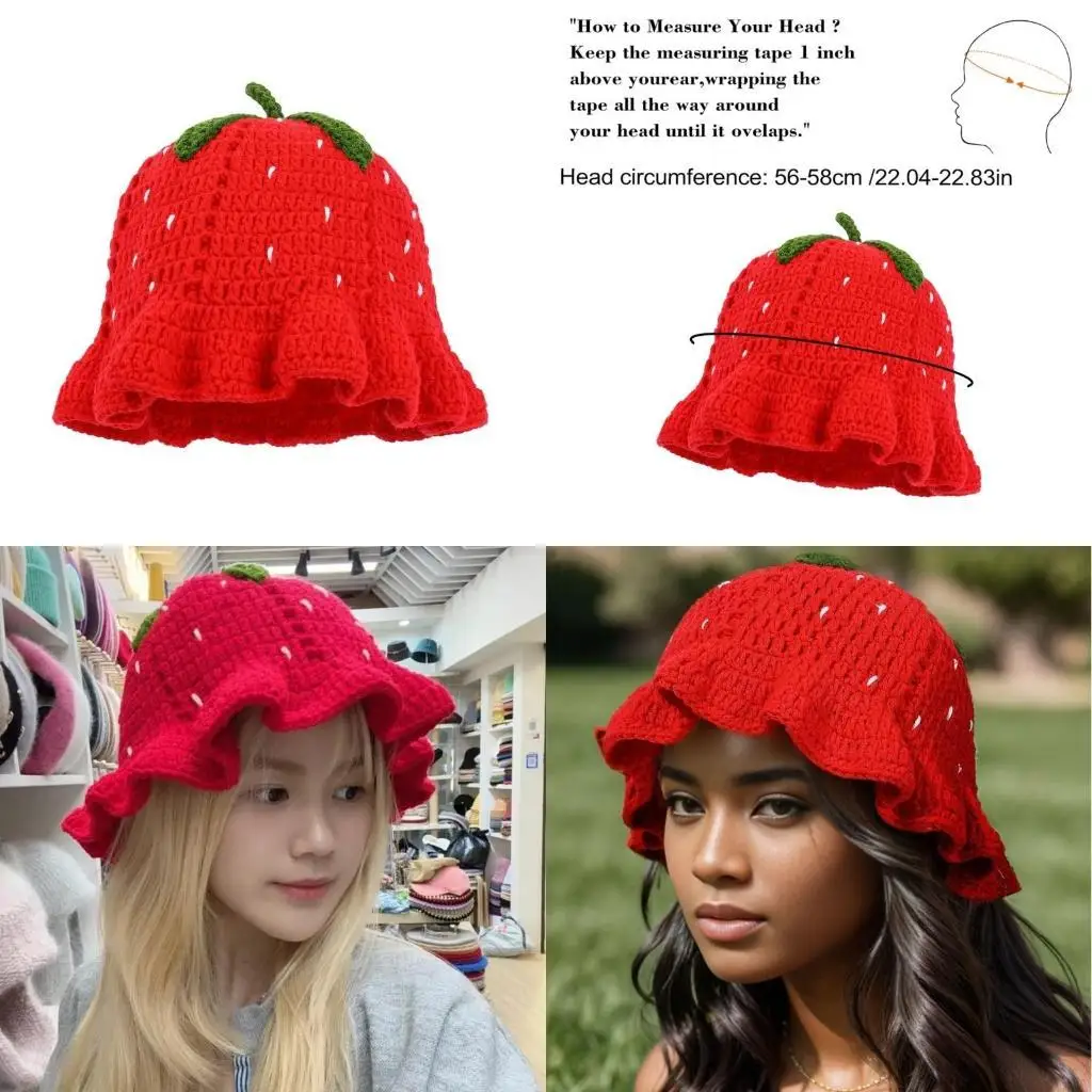 

R1WE Vacation Hat Handmade Strawberry Hat Surprise Gift for Girlfriend Pageant Prom