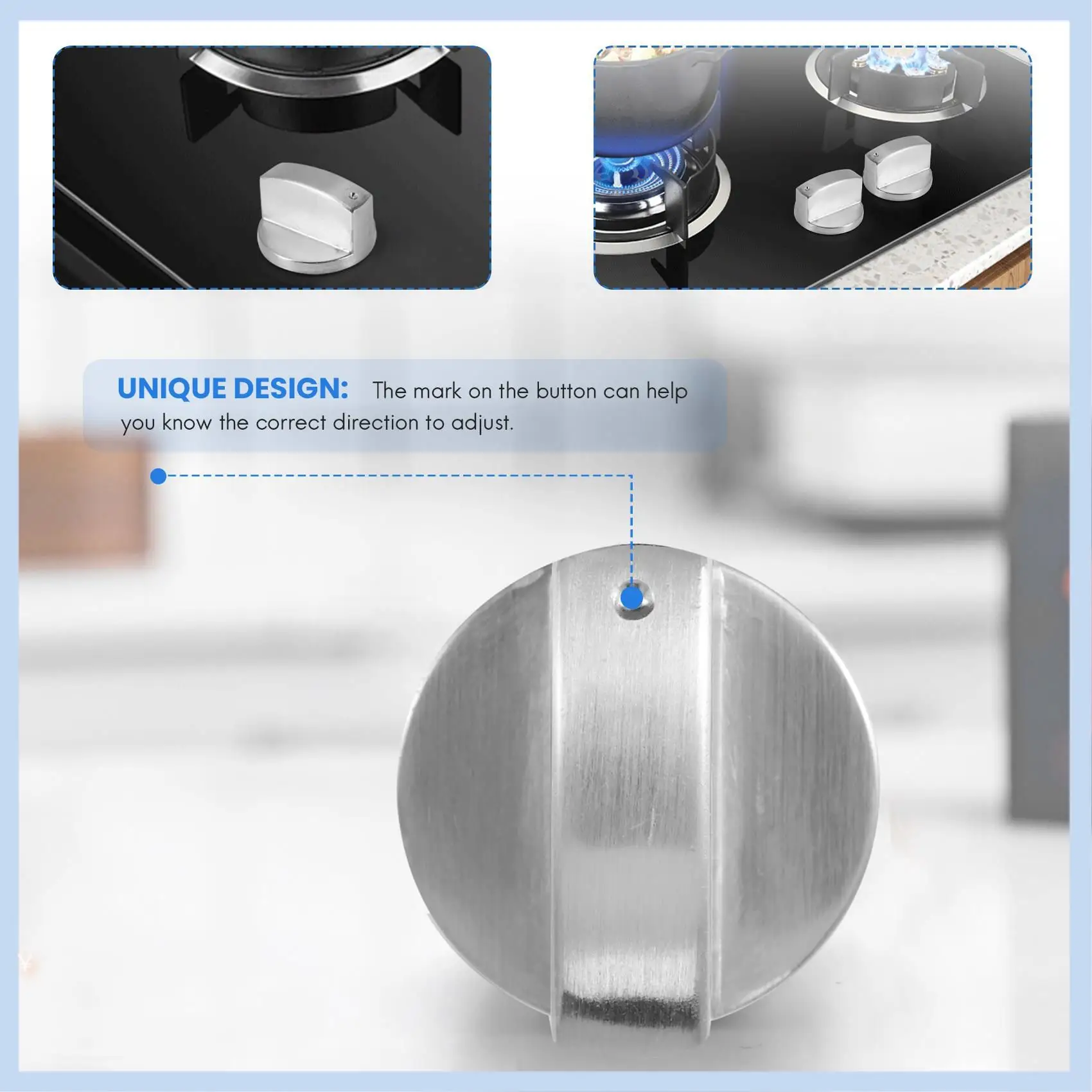 AS63-Brushed Metal Gas Stove Knobs Cooker Control Switch Range Oven Knobs Cooktop Burner Knob Gas Hob Switch Kitchen Replacement