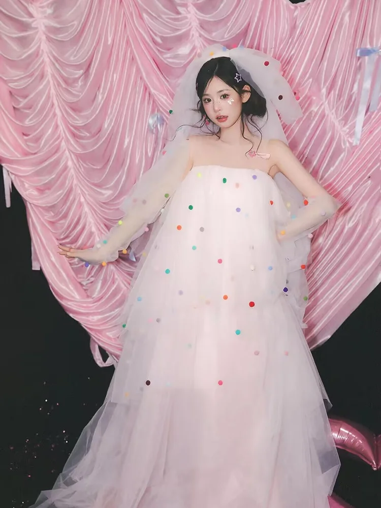 

Pink Wedding Dress Studio Theme Photography Princess Style Girl Ambiance Birthday Photography Costume New Arrival 2025 Spring