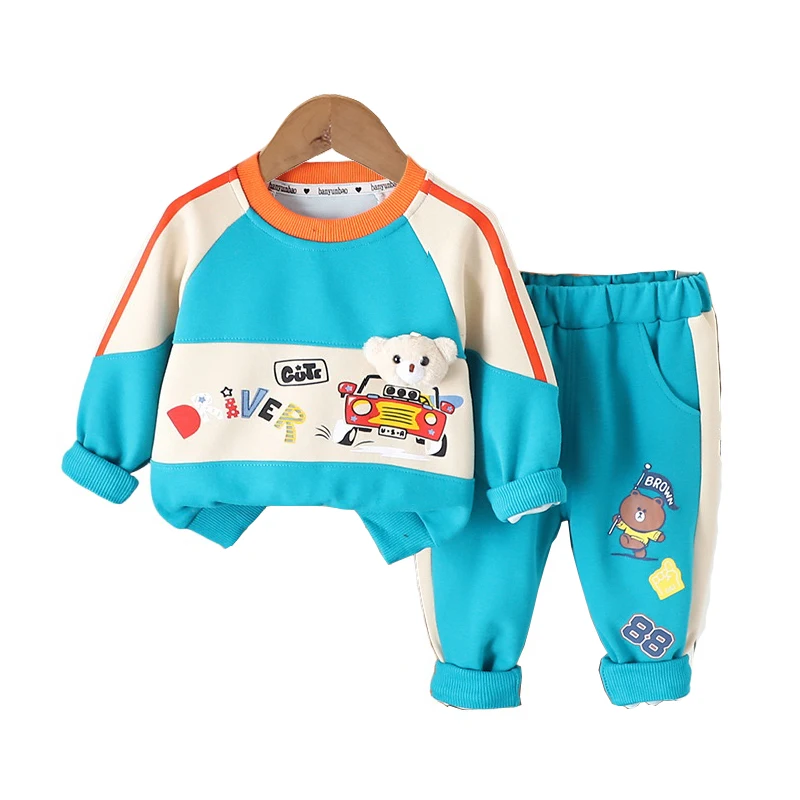 

2024 Autumn Baby Boy Clothes 18 to 24 Months Lovely Cartoon O-neck Pullover Long Sleeve T-shirts and Pants Kids Boys Outfit Set