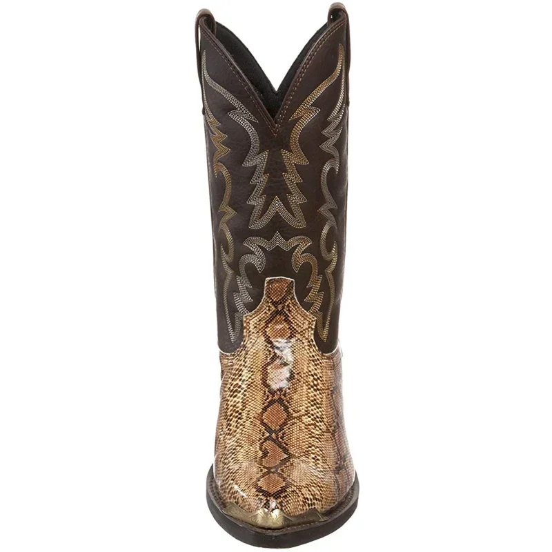 Retro Men Women Boots Golden Head Snake Skin Faux Leather Winter Shoes Embroidered Western Cowboy Boots Unisex Footwear Big Size