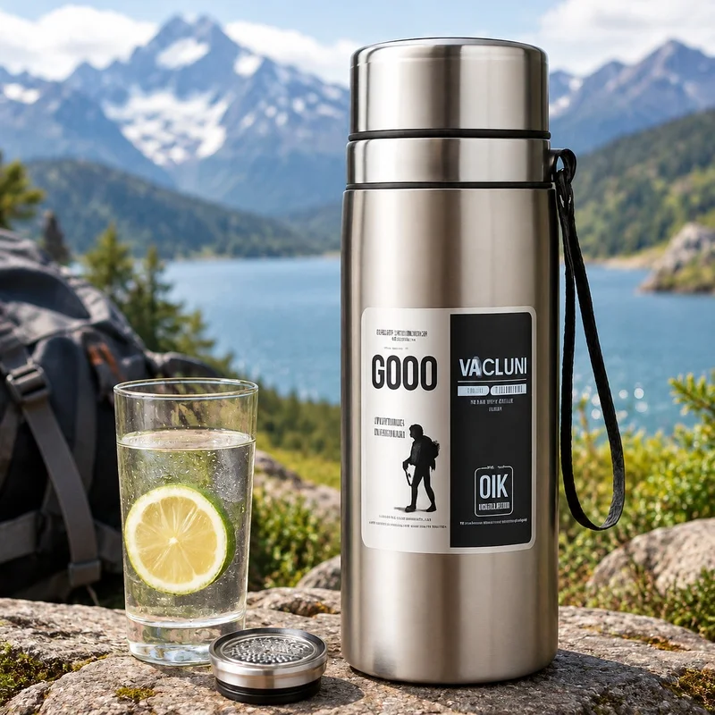 800/1000ml Stainless Steel Sports Water Bottle with Leak-Proof Seal and Carrying Strap, High Capacity Vacuum Flask