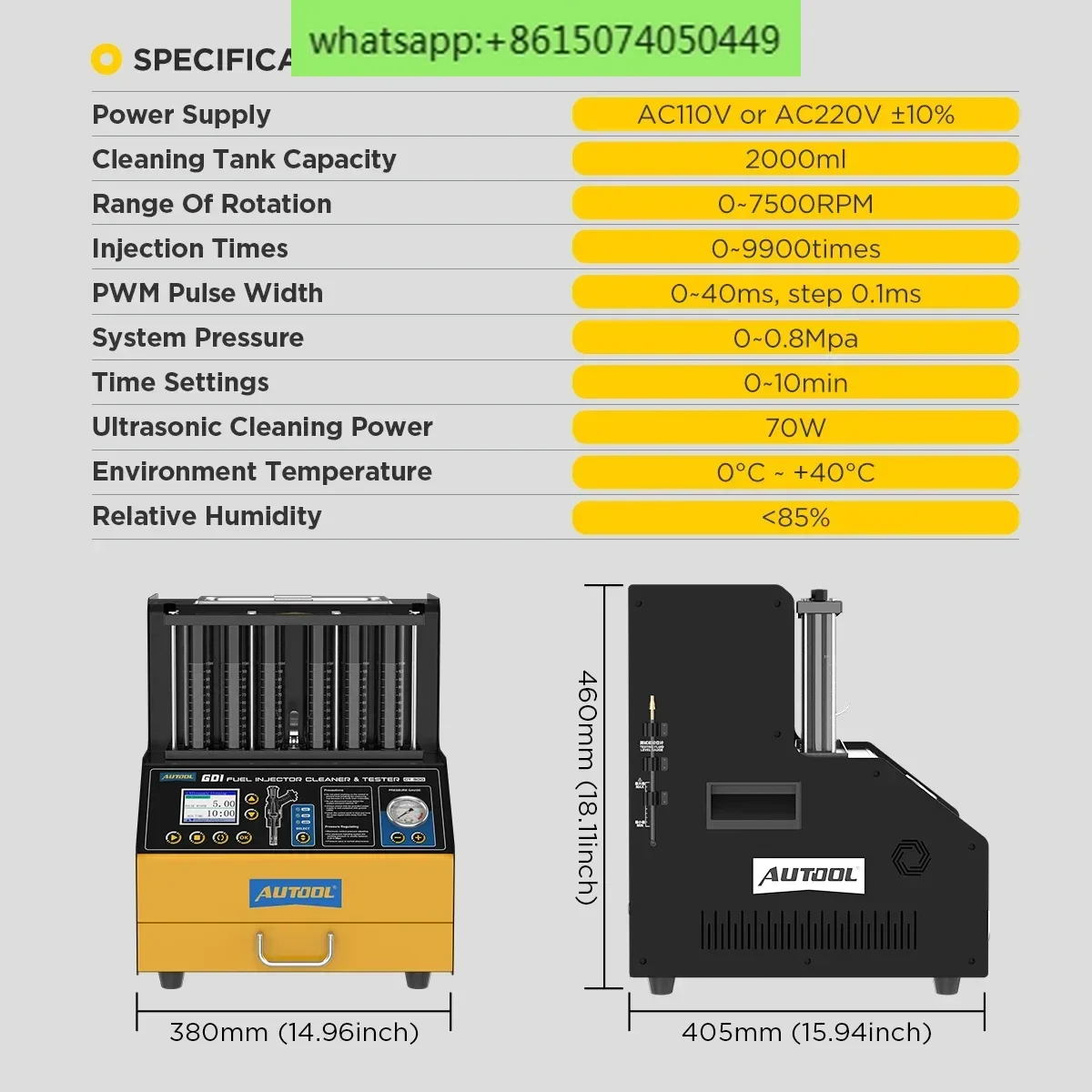 AUTOOL CT500 GDI EFI FEI Fuel Injector Cleaner & Tester Machine 6 Cylinders Fuel Injector Cleaner Tester for Car & Motorcycle