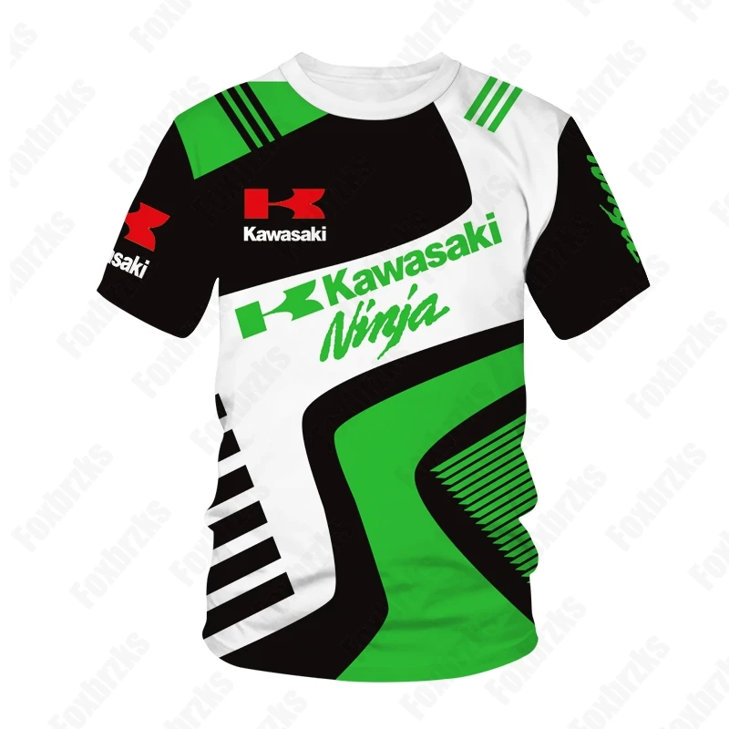 Camiseta de secado rápido para motocicleta Kawasaki para hombre, traje de carreras con cuello redondo, locomotora, informal, transpirable, Top de entrenamiento para niño y adulto, verano 24/25