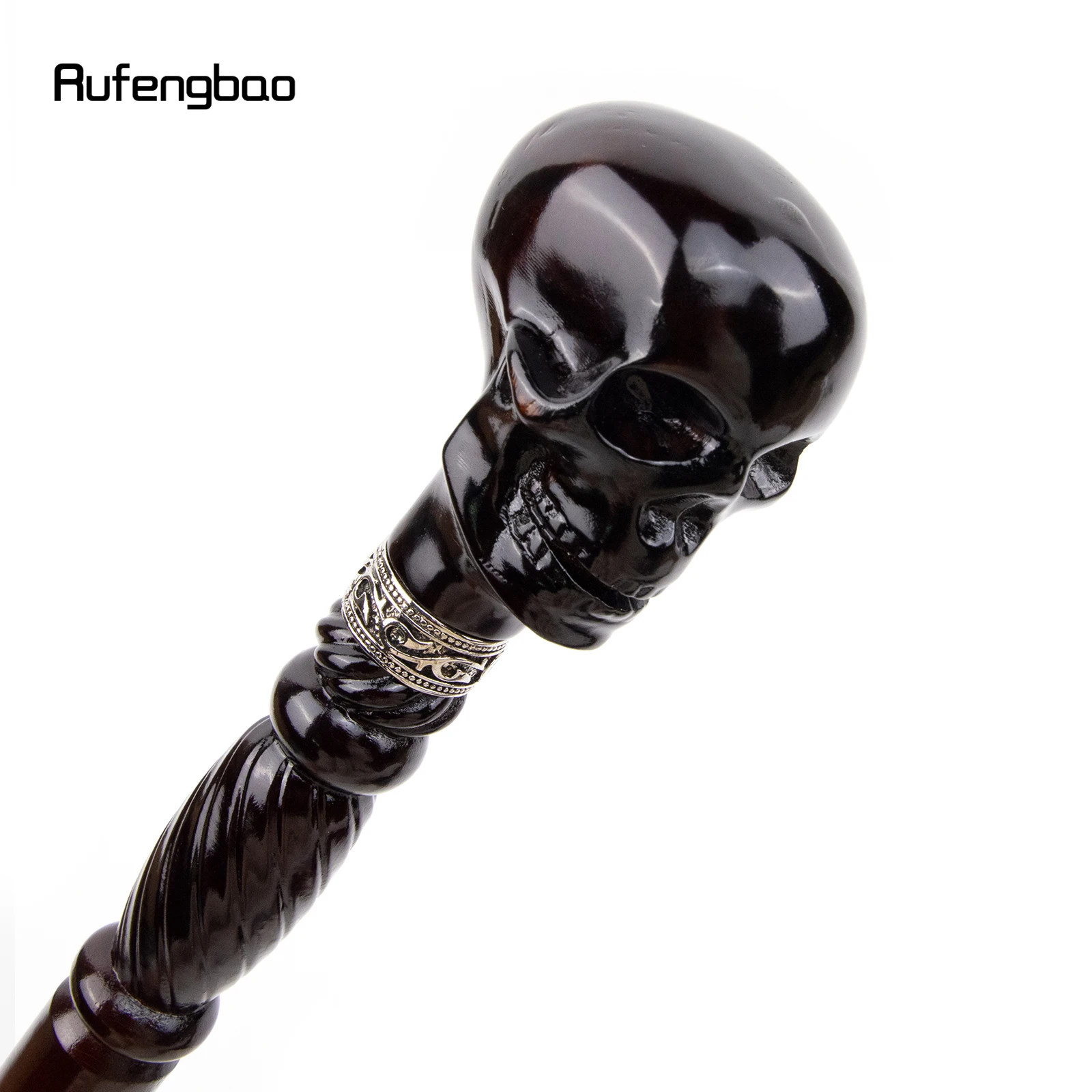 Black Creative Devil Skull Wooden Fashion Walking Stick Decorative Cospaly Wood Walking Cane Halloween Mace Wand Crosier 93cm