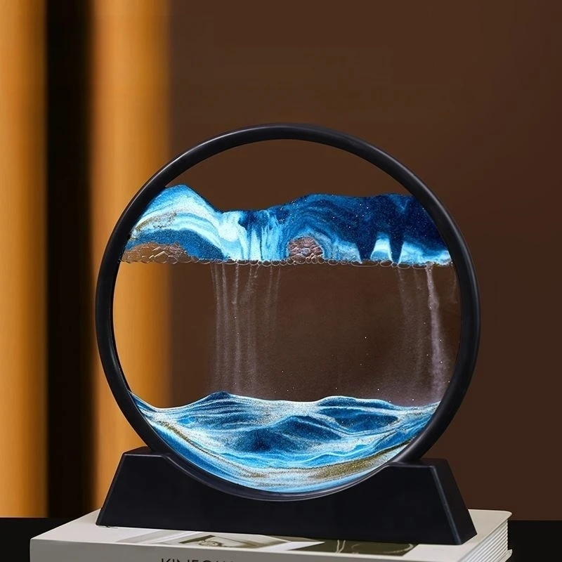 

7/12 Inch 3D Moving Sand Art Mountain Flowing Sand Picture Round Glass Dynamic Display Quicksand Painting Kid's Gifts Home Decor