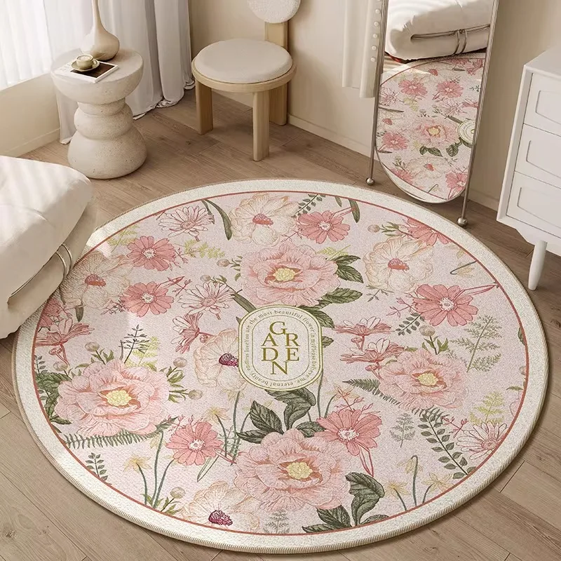 

Round Living Room Rug Anti-slip Wear-resistant Floor Mat Soft Comfortable Fluffy Faux Cashmere Carpet TPR Loop Pile Floor Mats