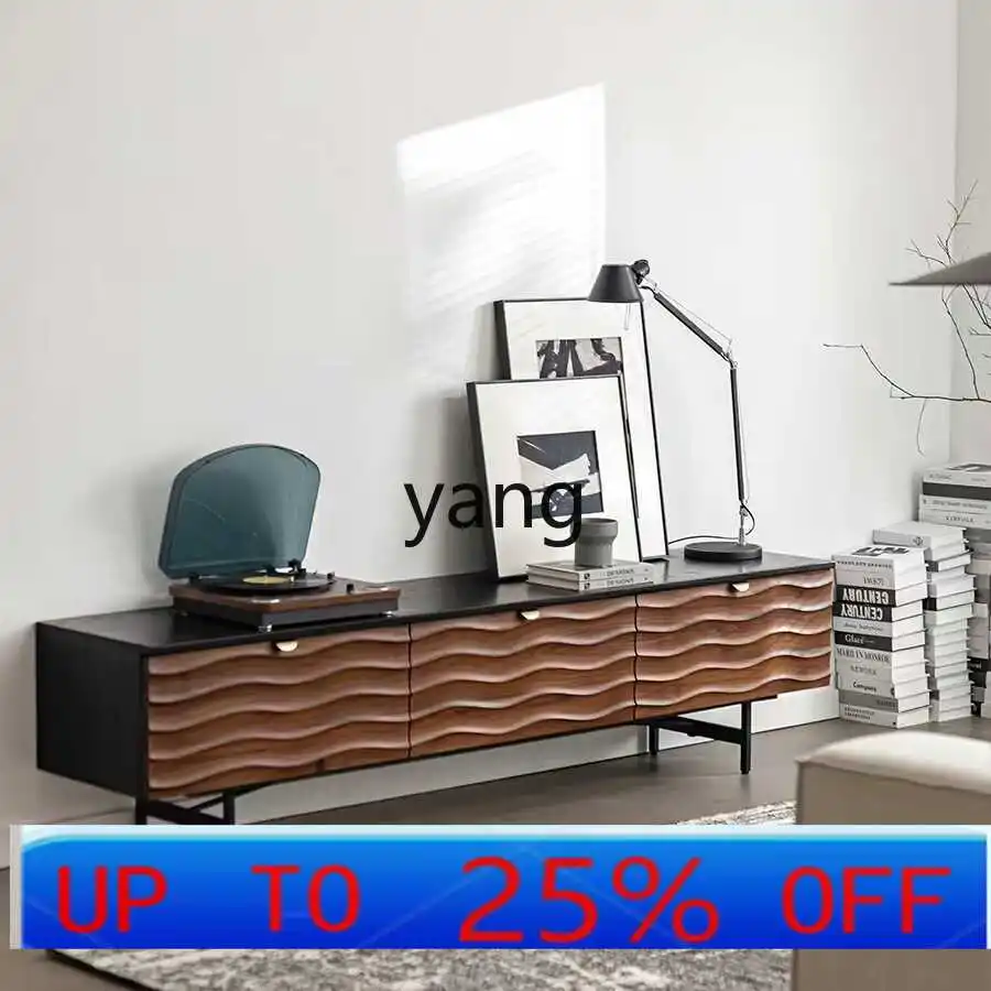 LH black walnut TV cabinet water ripple facade TV cabinet wrought iron feet