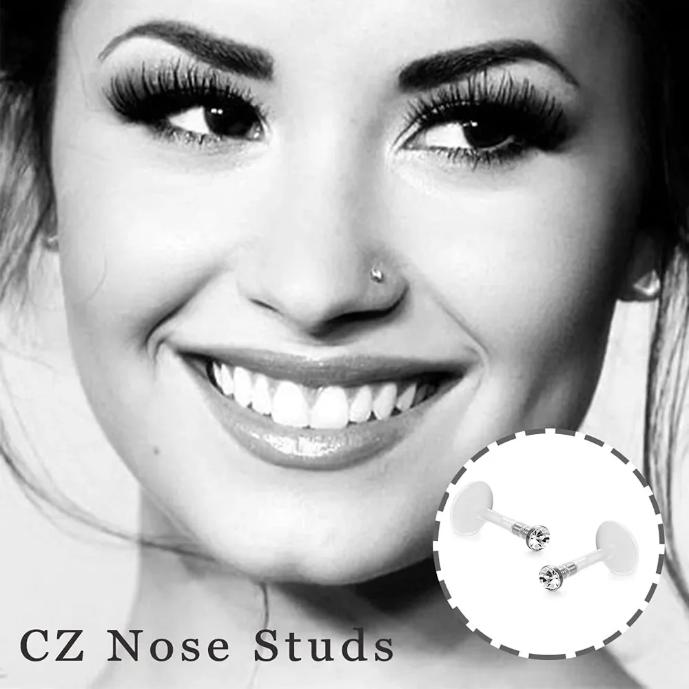 10pcs 16G Czech Crystal Clear Flexible Bioflex Acrylic Bar Studs Lip Rings Helix Stud Earrings Ear Nose Piercing Body Jewelry