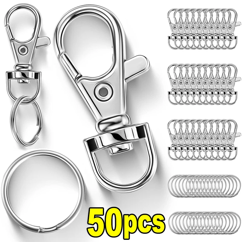 

50PCS Swivel Clasps Lanyard Snap Hooks Key Chain DIY Gold Silver Plated Lobster Clasp Keyring Making Bag Pendant Handcrafts